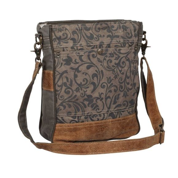 Myra Bag Handbags - Farmhouse Floral Crossbody Shoulder Bag, upcycled canvas; leather